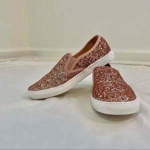 Women’s Rose Gold Glitter Slip On Sneakers